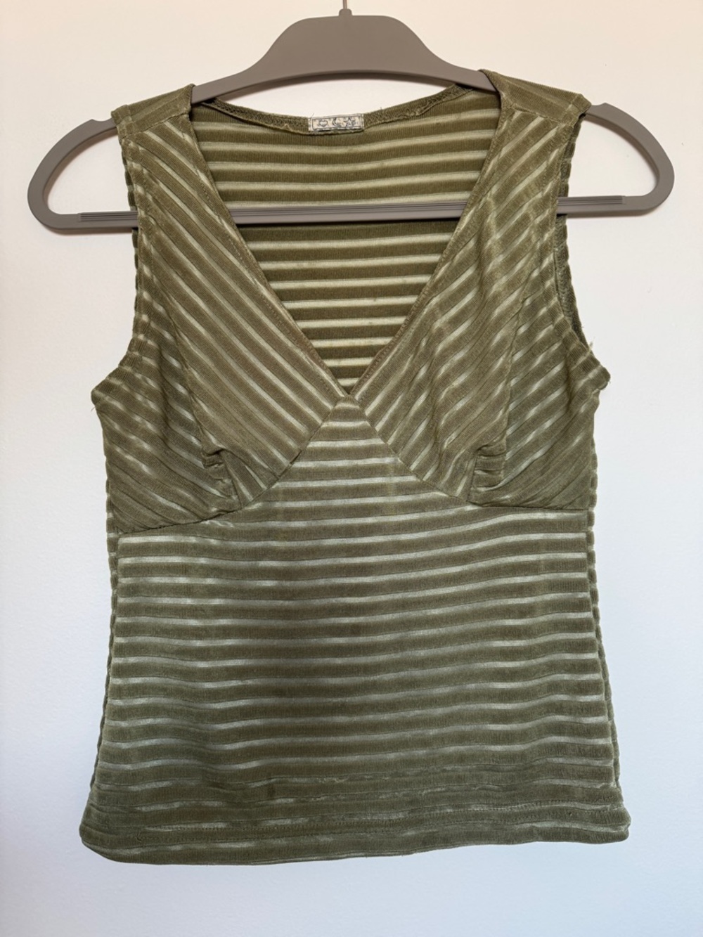 Sage Green Velvet Stripe Sleeveless Tank